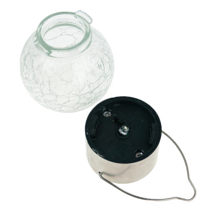 TG60452 solární LED zahradní lampa, skleněná dekorativní závěsná koule s háčkem na balkon