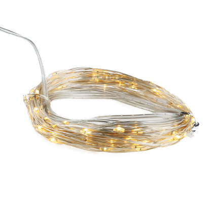 TG64619 drátkové lampičky, solární zahradní, drát s 100 LED diodami, teplé světlo
