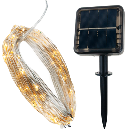 TG64619 drátkové lampičky, solární zahradní, drát s 100 LED diodami, teplé světlo