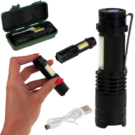 TG64636 taktická LED svítilna s zoomem, dioda Cree Q5, s USB + pouzdro