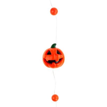 Halloweenská girlanda s dýněmi, oranžová, svítící LED řetěz ve tvaru dýní, 5 ks, délka 110 cm