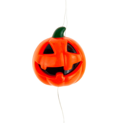 Halloweenská girlanda s dýněmi, oranžová, svítící LED řetěz ve tvaru dýní, 5 ks, délka 110 cm