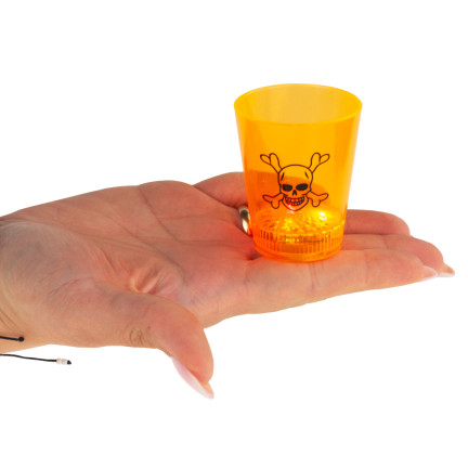 Pohár na nápoje, plastový, oranžový, se svítícími LED diodami, s lebkou a dýní, halloweenský