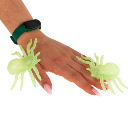 Umělé pavouky, fluorescenční, svítící ve tmě, halloweenské dekorace, sada 4 ks.