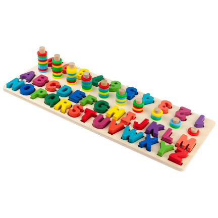 TG67011 dřevěná skládačka – montessori třídička s abecedou a číslicemi pro výuku