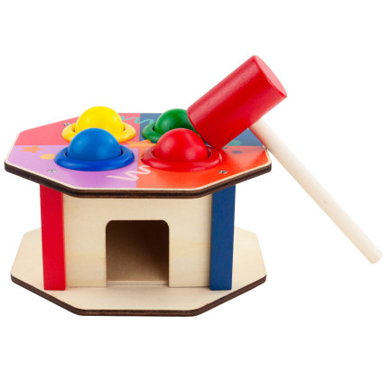 TG67016 Montessori hra s dřevěnými kolíčky + barevné kladívko na propichování