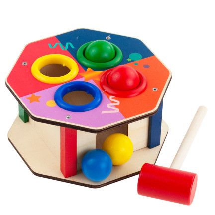 TG67016 Montessori hra s dřevěnými kolíčky + barevné kladívko na propichování