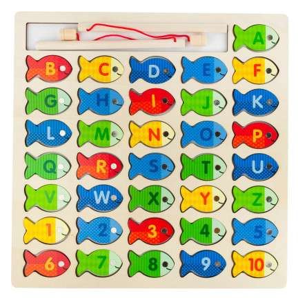 TG67024 hra rybaření dřevěné rybky výuková skládačka abeceda písmena puzzle