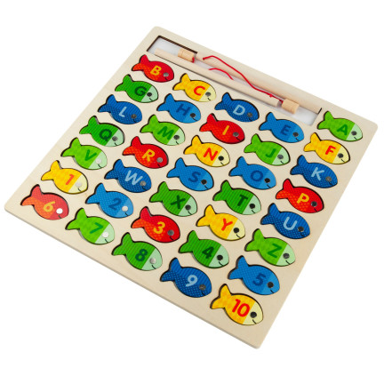 TG67024 hra rybaření dřevěné rybky výuková skládačka abeceda písmena puzzle