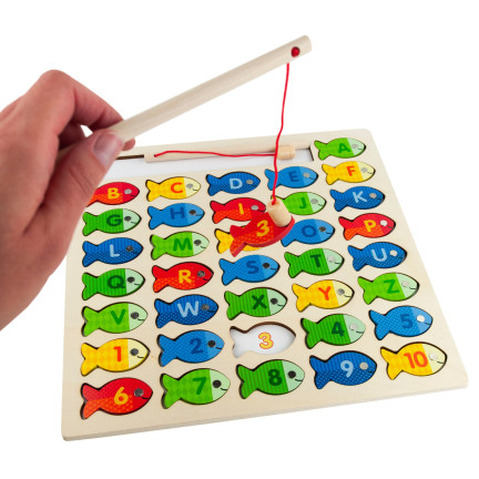 TG67024 hra rybaření dřevěné rybky výuková skládačka abeceda písmena puzzle