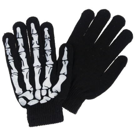 Rukavice s potiskem, černé, kosti, kostra, doplněk k maškarnímu kostýmu, Halloween, univerzální, 1 pár