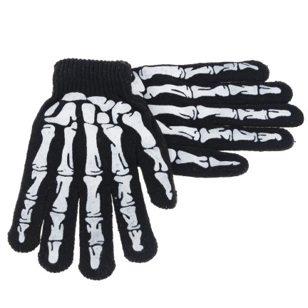 Rukavice s potiskem, černé, kosti, kostra, doplněk k maškarnímu kostýmu, Halloween, univerzální, 1 pár