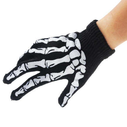 Rukavice s potiskem, černé, kosti, kostra, doplněk k maškarnímu kostýmu, Halloween, univerzální, 1 pár