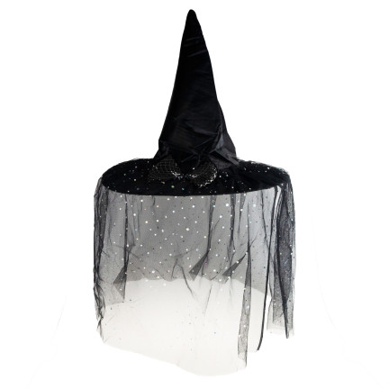 Kostým čarodějnice, černý, lesklý, pro holčičku, klobouk a pláštěnka, halloweenský kostým, sada