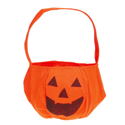 Košík na bonbóny, taštička na sladkosti, oranžová, s motivem dýně, s uchem, halloweenská dekorace, 30 × 17 × 17 cm