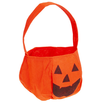 Košík na bonbóny, taštička na sladkosti, oranžová, s motivem dýně, s uchem, halloweenská dekorace, 30 × 17 × 17 cm