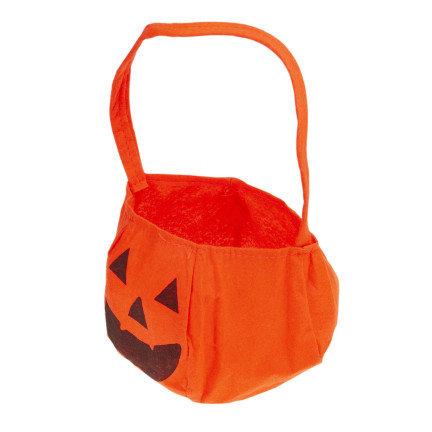 Košík na bonbóny, taštička na sladkosti, oranžová, s motivem dýně, s uchem, halloweenská dekorace, 30 × 17 × 17 cm