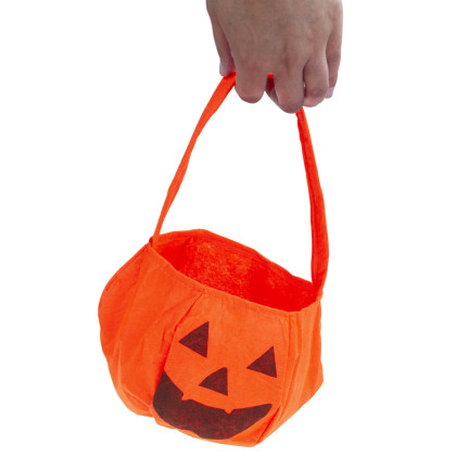 Košík na bonbóny, taštička na sladkosti, oranžová, s motivem dýně, s uchem, halloweenská dekorace, 30 × 17 × 17 cm