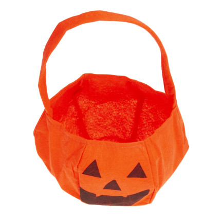 Košík na bonbóny, taštička na sladkosti, oranžová, s motivem dýně, s uchem, halloweenská dekorace, 30 × 17 × 17 cm