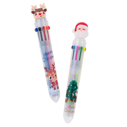 TG70497 vánoční kuličkové pero s motivem soba a Santa Clause, dárek k svátku svatého Mikuláše, vícebarevné, 10 v 1