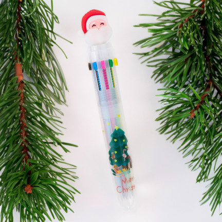 TG70497 vánoční kuličkové pero s motivem soba a Santa Clause, dárek k svátku svatého Mikuláše, vícebarevné, 10 v 1