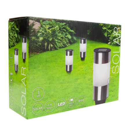 TG71391 solární zahradní lampa, 3 ks nerezových svítidel, zapichovací do země, solární LED sloupek