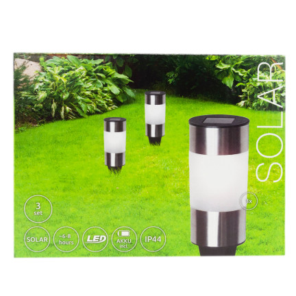TG71391 solární zahradní lampa, 3 ks nerezových svítidel, zapichovací do země, solární LED sloupek