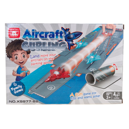 TG72958 rodinná dovednostní hra – podložka na mini curling + 6 letadel na závody