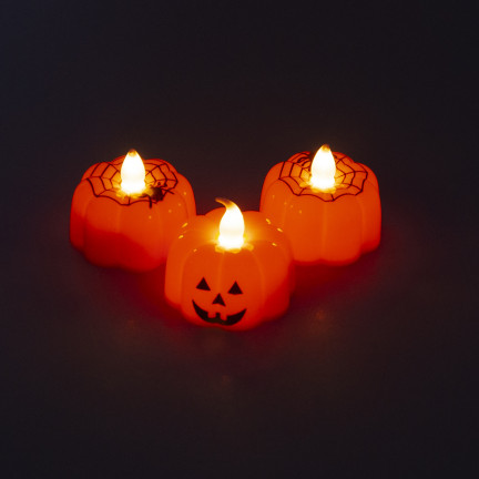 TG73370-1 LED svíčky ve tvaru dýní, halloweenské lucerny, dekorace, sada 12 ks, na baterie