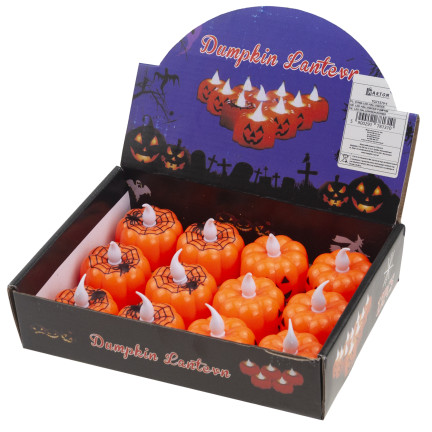 TG73370-1 LED svíčky ve tvaru dýní, halloweenské lucerny, dekorace, sada 12 ks, na baterie