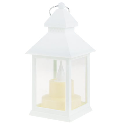 TG73372-1 bílá LED lucerna, lucerna se svíčkou, bateriová lucerna, plamen