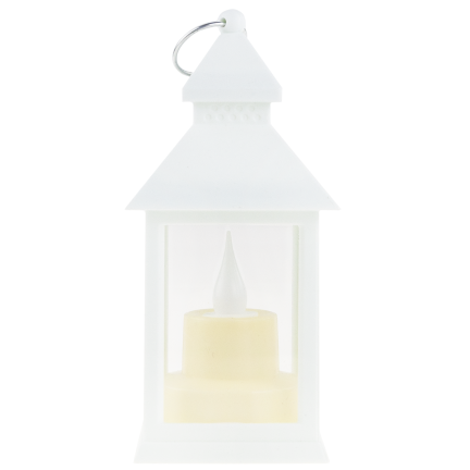 TG73372-1 bílá LED lucerna, lucerna se svíčkou, bateriová lucerna, plamen