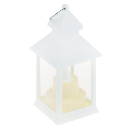 TG73372-1 bílá LED lucerna, lucerna se svíčkou, bateriová lucerna, plamen