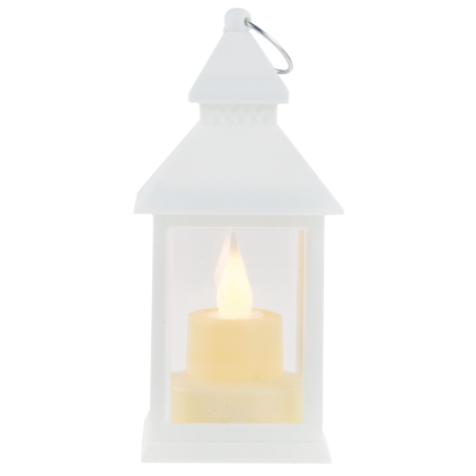 TG73372-1 bílá LED lucerna, lucerna se svíčkou, bateriová lucerna, plamen