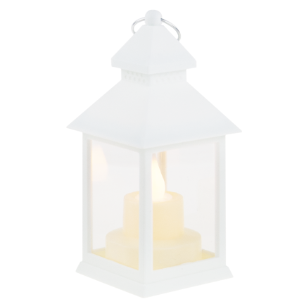 TG73372-1 bílá LED lucerna, lucerna se svíčkou, bateriová lucerna, plamen