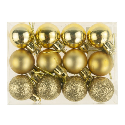 TG74324-3 ORNAMENTS 12KS 3CM SADA ZLATÉ TŘPYTKY MATNÉ TŘPYTKY NA VÁNOČNÍ STROMEK