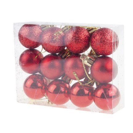 TG74324-4 BAUBLES PLASTOVÉ OZDOBY SADA 12KS/KPL ČERVENÉ OZDOBY NA VÁNOČNÍ STROMEK