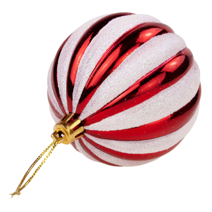 TG74380-1 sada 6 vánočních ozdob o průměru 8 cm – plastové, červeno-bílé s glitry