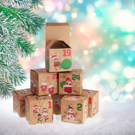 Adventní kalendář, skládací krabičky, prázdný, k vlastnímu sestavení, papírový