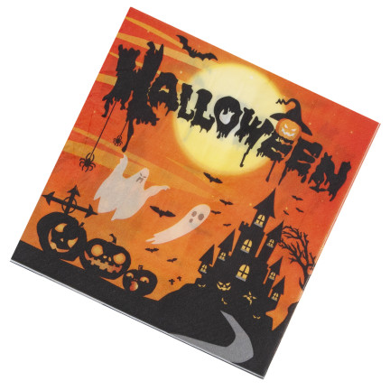 Jednorázové papírové ubrousky, halloweenský motiv, s duchy a netopýry, sada 10 ks.