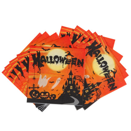 Jednorázové papírové ubrousky, halloweenský motiv, s duchy a netopýry, sada 10 ks.