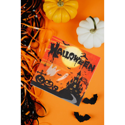 Jednorázové papírové ubrousky, halloweenský motiv, s duchy a netopýry, sada 10 ks.
