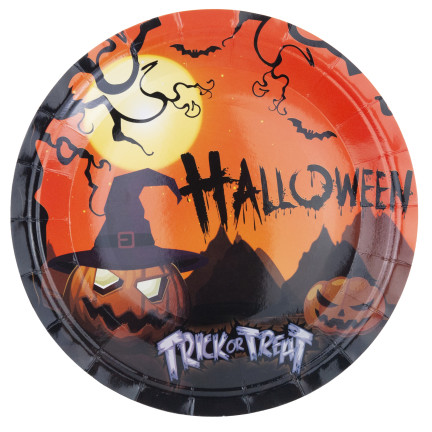 Jednorázové papírové talíře, halloweenský motiv s dýněmi a duchy, párty sada, 10 ks/sada