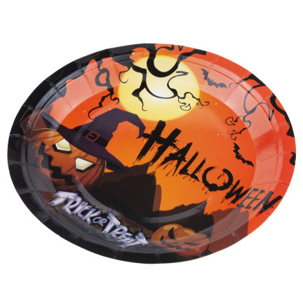 Jednorázové papírové talíře, halloweenský motiv s dýněmi a duchy, párty sada, 10 ks/sada