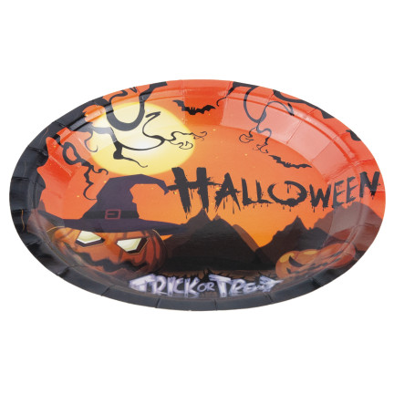 Jednorázové papírové talíře, halloweenský motiv s dýněmi a duchy, párty sada, 10 ks/sada