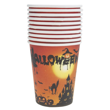 Jednorázové papírové kelímky s halloweenským motivem, s duchy a dýněmi, dekorace na stůl, 10 ks/sada