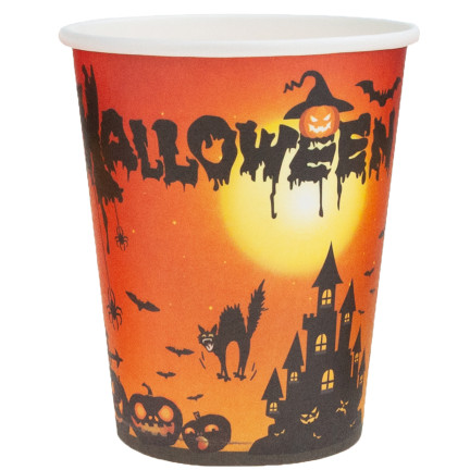 Jednorázové papírové kelímky s halloweenským motivem, s duchy a dýněmi, dekorace na stůl, 10 ks/sada