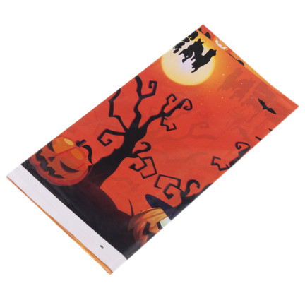 Stolní ubrus, z fólie, oranžový, halloweenská dekorace, stolní ozdoby, s dýněmi, 1 ks.