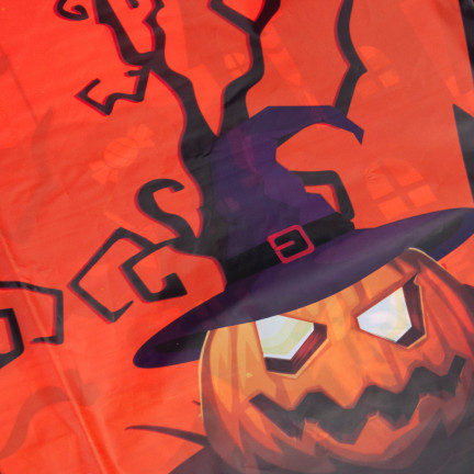 Stolní ubrus, z fólie, oranžový, halloweenská dekorace, stolní ozdoby, s dýněmi, 1 ks.