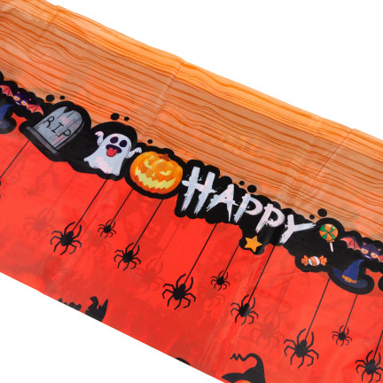 Stolní ubrus, z fólie, oranžový, halloweenská dekorace, stolní ozdoby, s dýněmi, 1 ks.